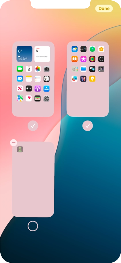 Press the delete icon next to the required home screen page.