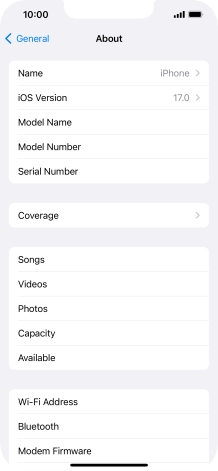 Your phone's software version is displayed next to iOS Version.
