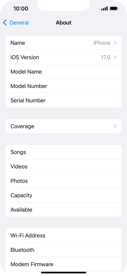 Your phone's software version is displayed next to iOS Version.