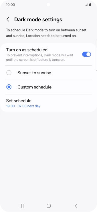 Press the required setting.