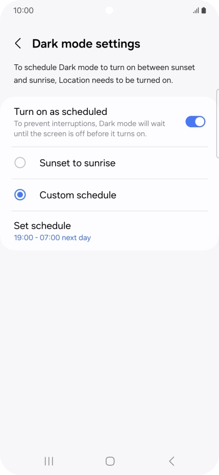 Press the required setting.