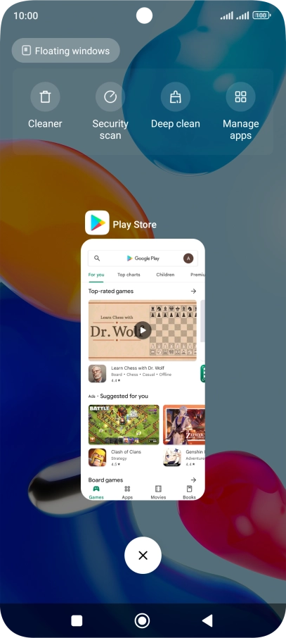To end one running application, slide your finger right on the required application.