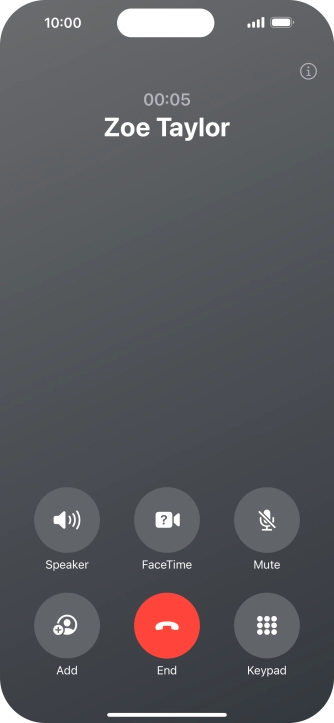 Press the end call icon to end the call and return to the home screen.