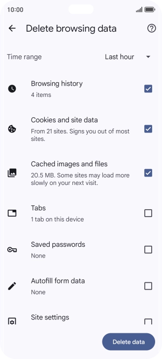 Press the fields next to the required data types.