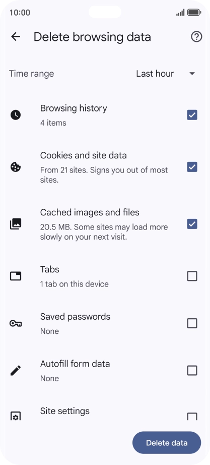 Press the fields next to the required data types.