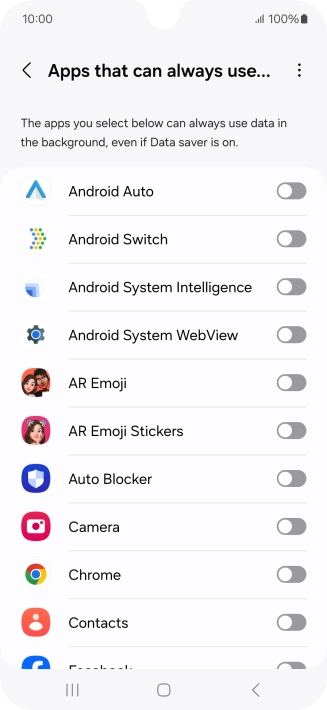 Press the indicators next to the required apps to turn the function on or off. Press the indicators next to the required apps to turn the function on or off.