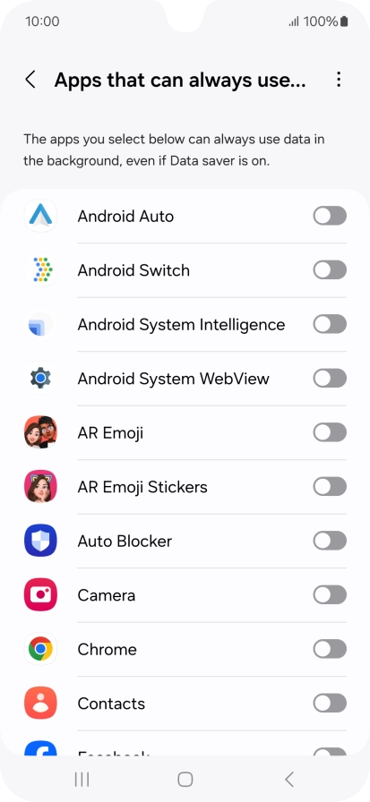Press the indicators next to the required apps to turn the function on or off. Press the indicators next to the required apps to turn the function on or off.