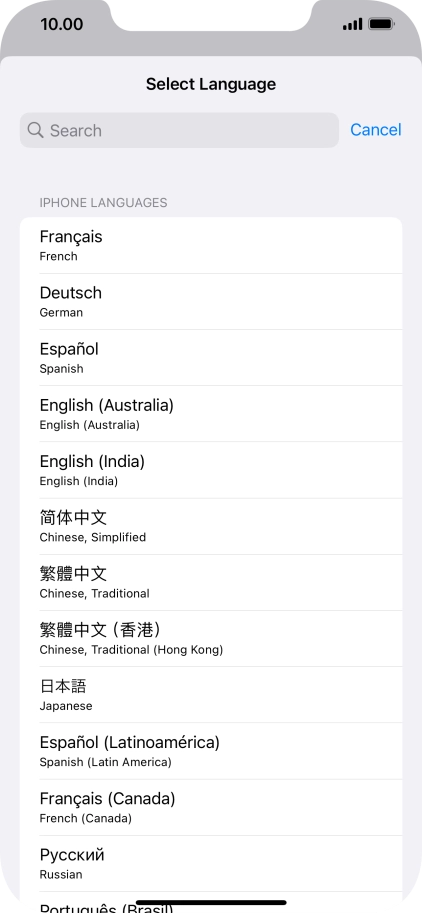 Press the required language.