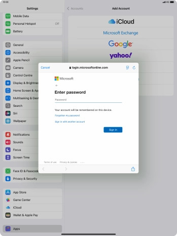 Press Password and key in the password for your email account.