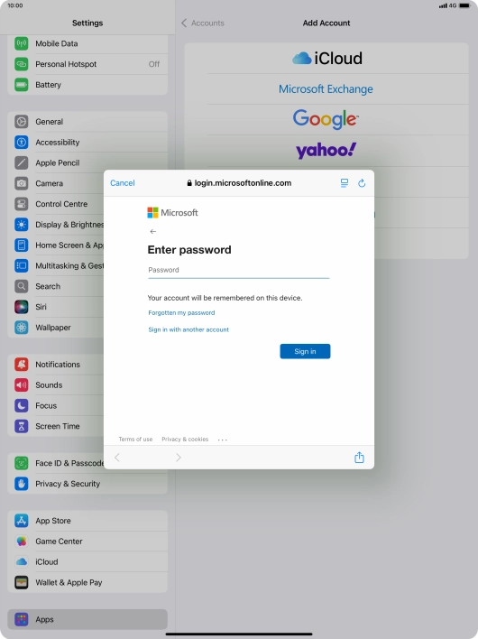 Press Password and key in the password for your email account.