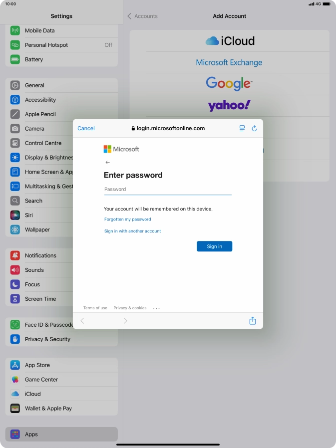 Press Password and key in the password for your email account.