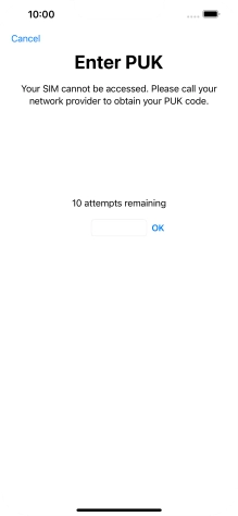 Key in the PUK and press OK.