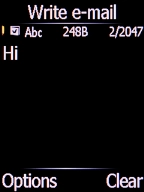 Write the text and press the Left selection key.