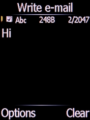 Write the text and press the Left selection key.