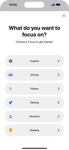 Press the required focus mode and follow the instructions on the screen to add the selected focus mode.
