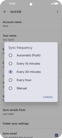 Press the required setting.