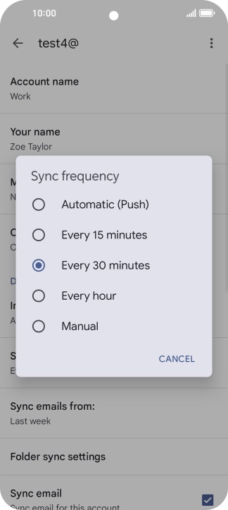 Press the required setting.
