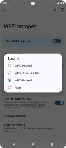 Press WPA3-Personal to password protect your Wi-Fi hotspot.