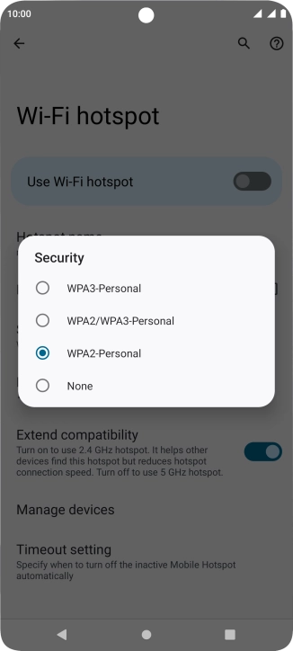 Press WPA3-Personal to password protect your Wi-Fi hotspot.