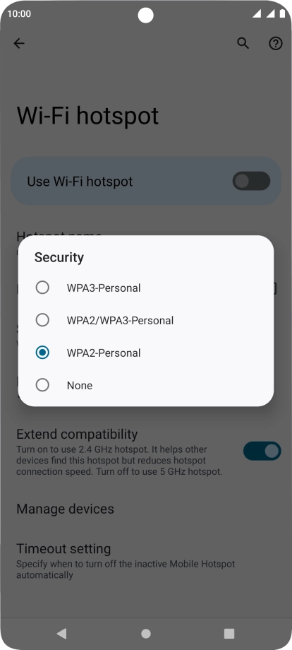 Press WPA3-Personal to password protect your Wi-Fi hotspot.