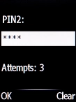 Key in your PIN2 and press the Left selection key. The default PIN2 is 1111.