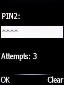 Key in your PIN2 and press the Left selection key. The default PIN2 is 1111.