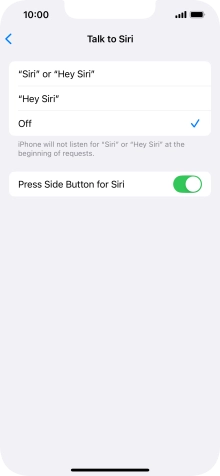 Press the required setting to turn the function on or off. If you turn on the function, you need to follow the instructions on the screen to set up Siri to recognise your voice.