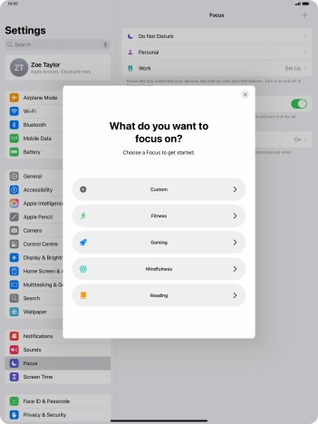 Press the required focus mode and follow the instructions on the screen to add the selected focus mode.