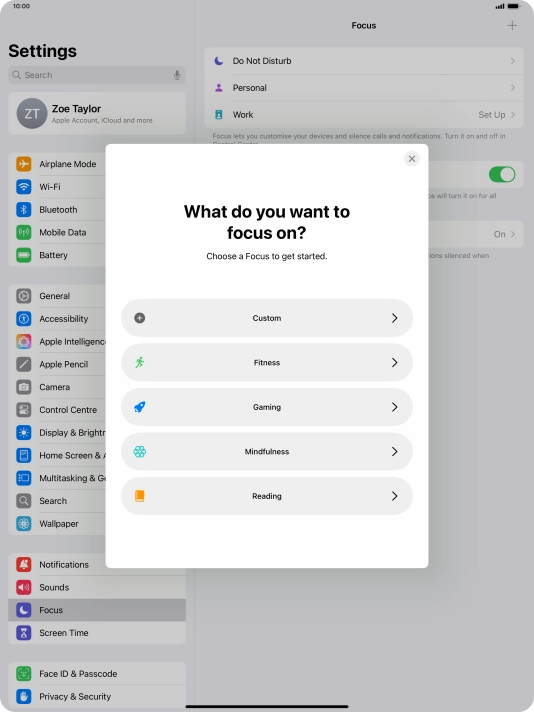 Press the required focus mode and follow the instructions on the screen to add the selected focus mode.