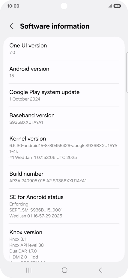 Your phone's software version is displayed below Android version.