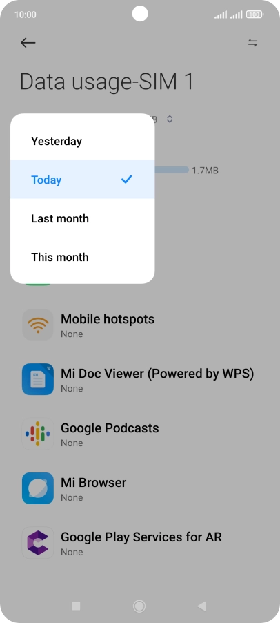 Press the required setting.