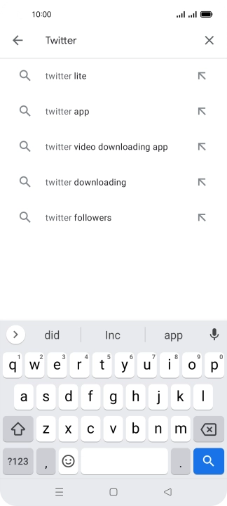 Key in Twitter and press the search icon.