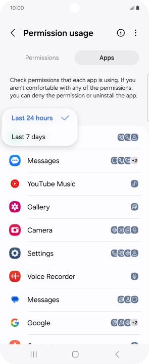 Press the required setting.