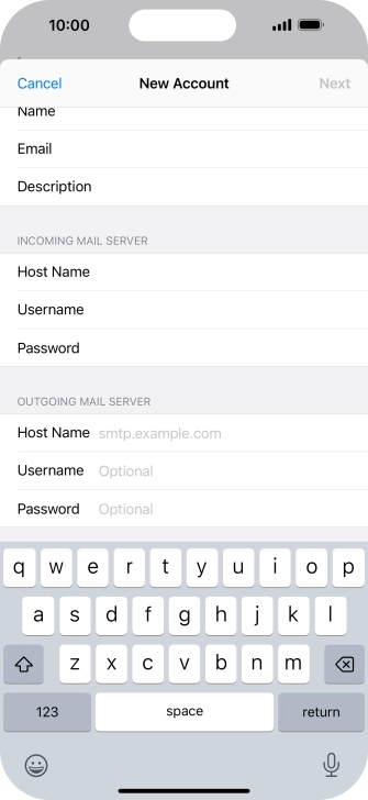 Press Host Name and key in the name of your email provider's outgoing server.