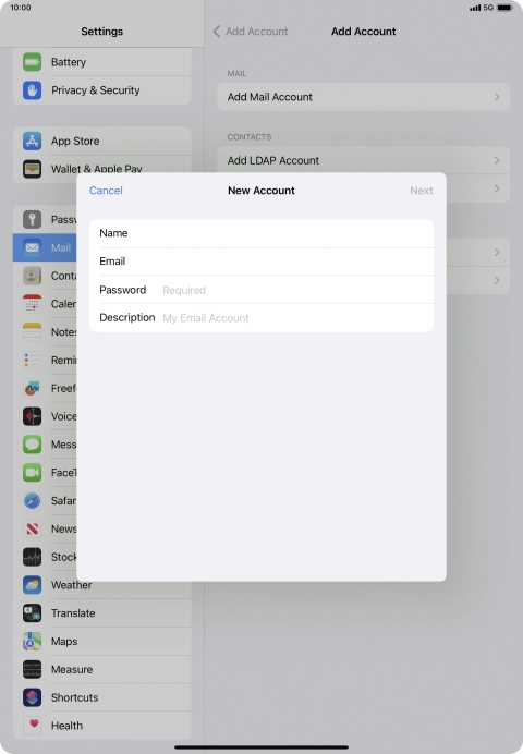 Press Password and key in the password for your email account.