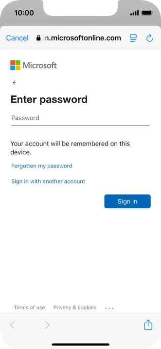 Press Password and key in the password for your email account.