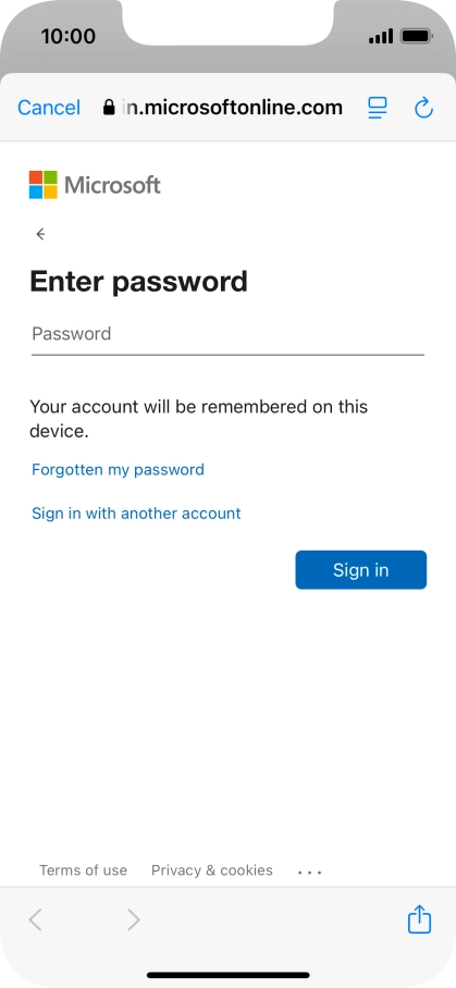 Press Password and key in the password for your email account.