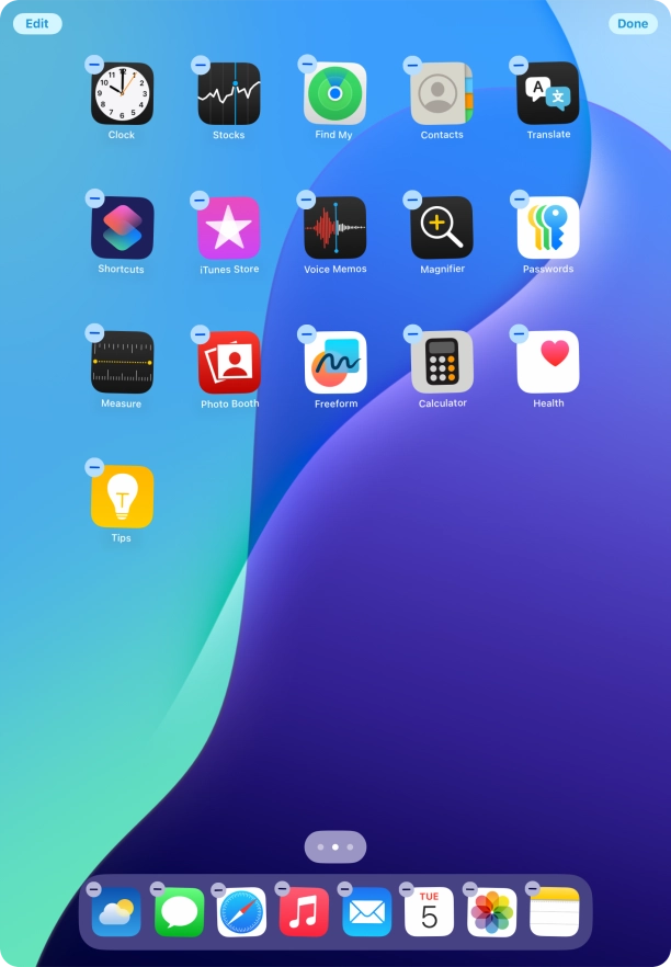 To remove an application from Dock, press and hold the required application and drag it upwards from Dock.