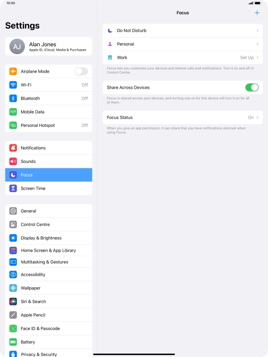 Press the required focus mode.