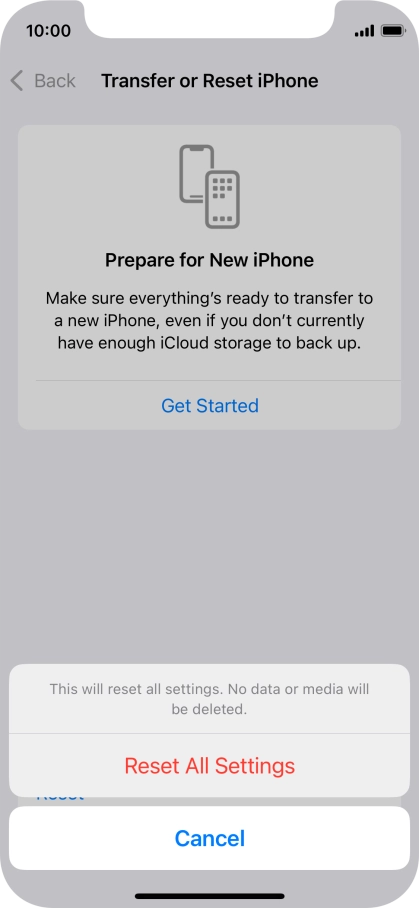 Press Reset All Settings. Press Reset All Settings.