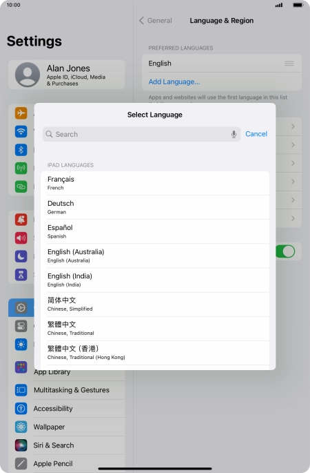 Press the required language.