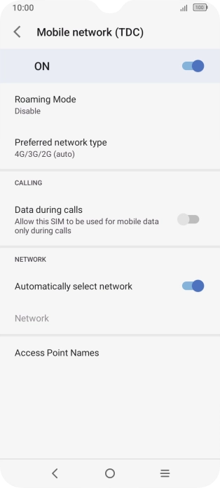 Press the indicator to turn use of the SIM on or off.