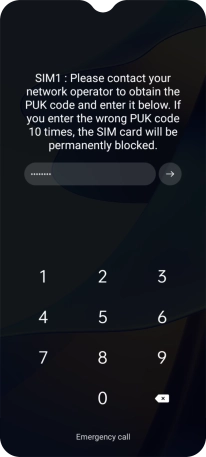 Key in the PUK and press arrow right.
