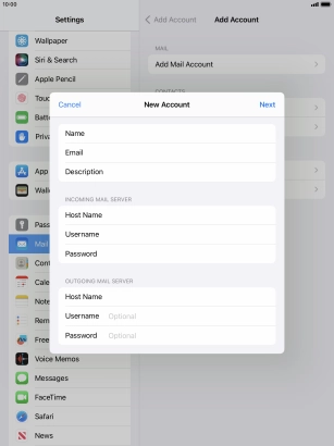 Press Username and key in the username for your email account.