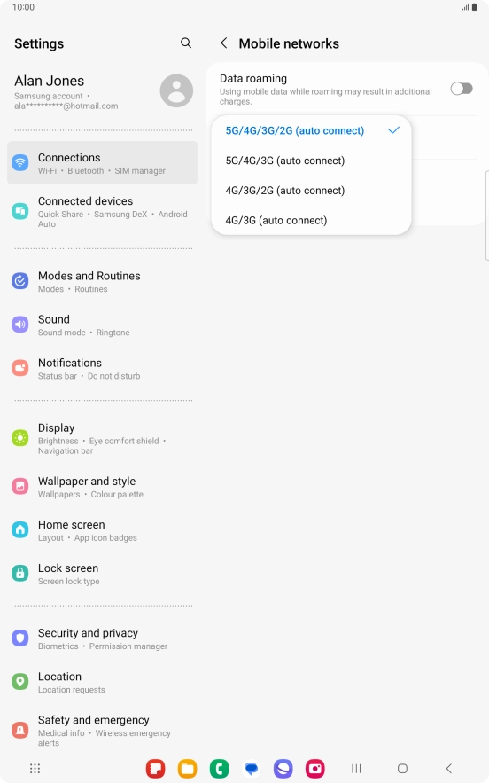 Press the required network mode. Press the required network mode.