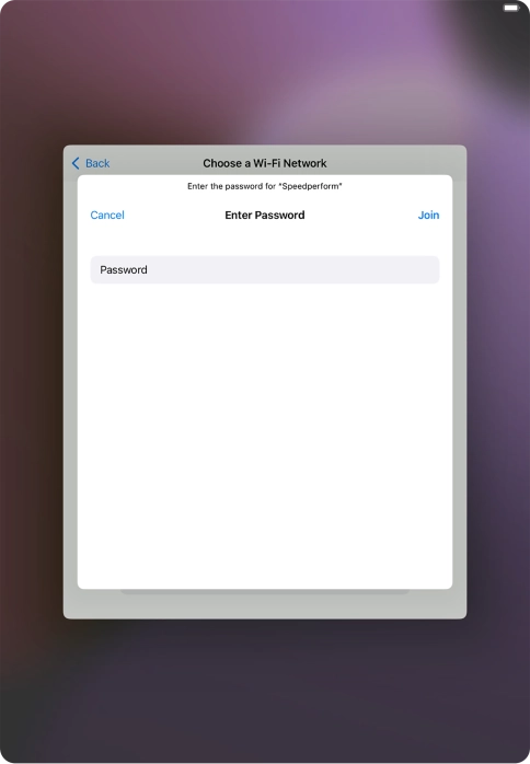 Key in the password for the Wi-Fi network and press Join.