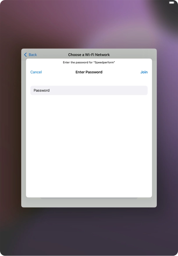 Key in the password for the Wi-Fi network and press Join.