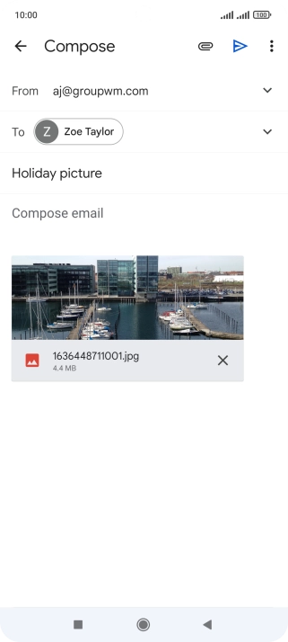 Press the text input field and write the text for your email message.