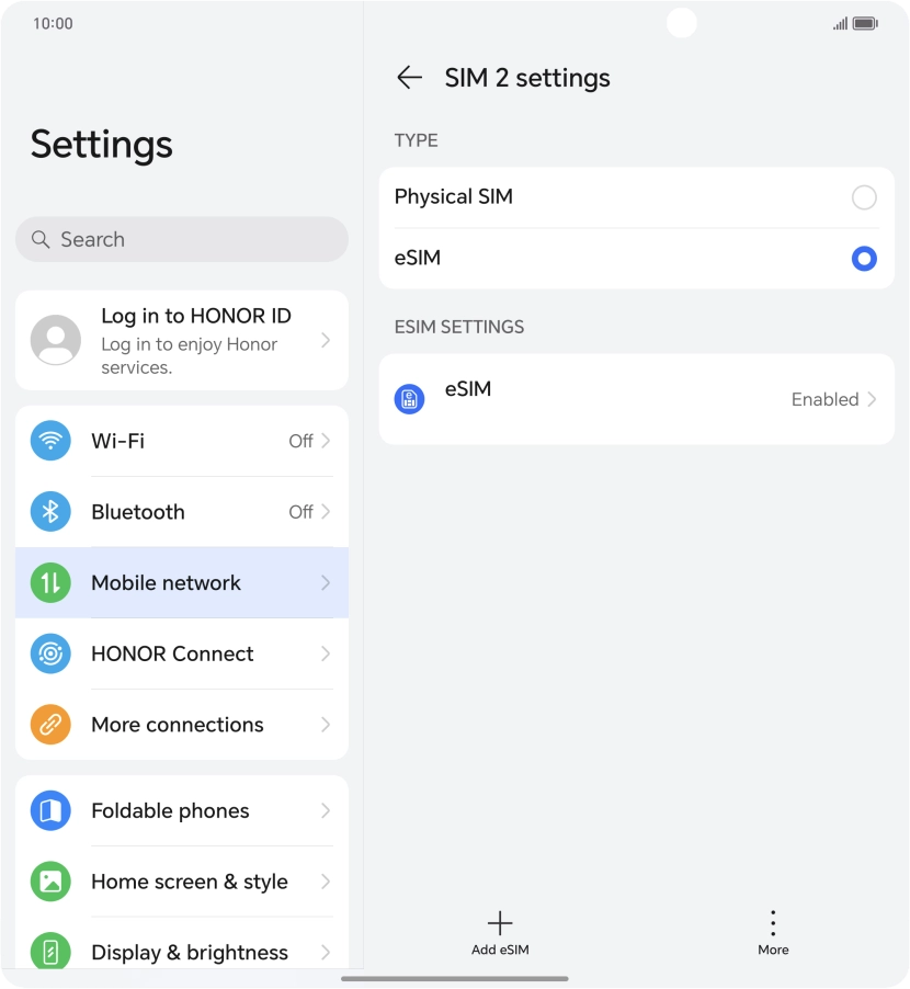 Press the required eSIM.