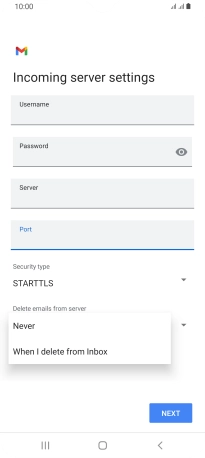 Press Never to keep email messages on the server when you delete them on your phone. Press Never to keep email messages on the server when you delete them on your phone.